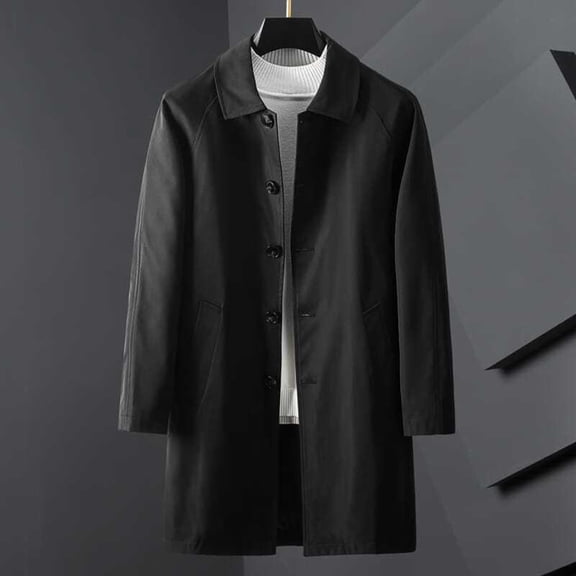 Long Peacoats for Men Casual Button Down Cardigan Casual Wool Blend Trench Coats Winter Overcoats with Pockets