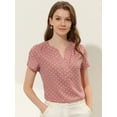 thumbnail image 3 of DARING DIVA V Neck Dots Printed Work Office Blouse Top XS Pink, 3 of 6