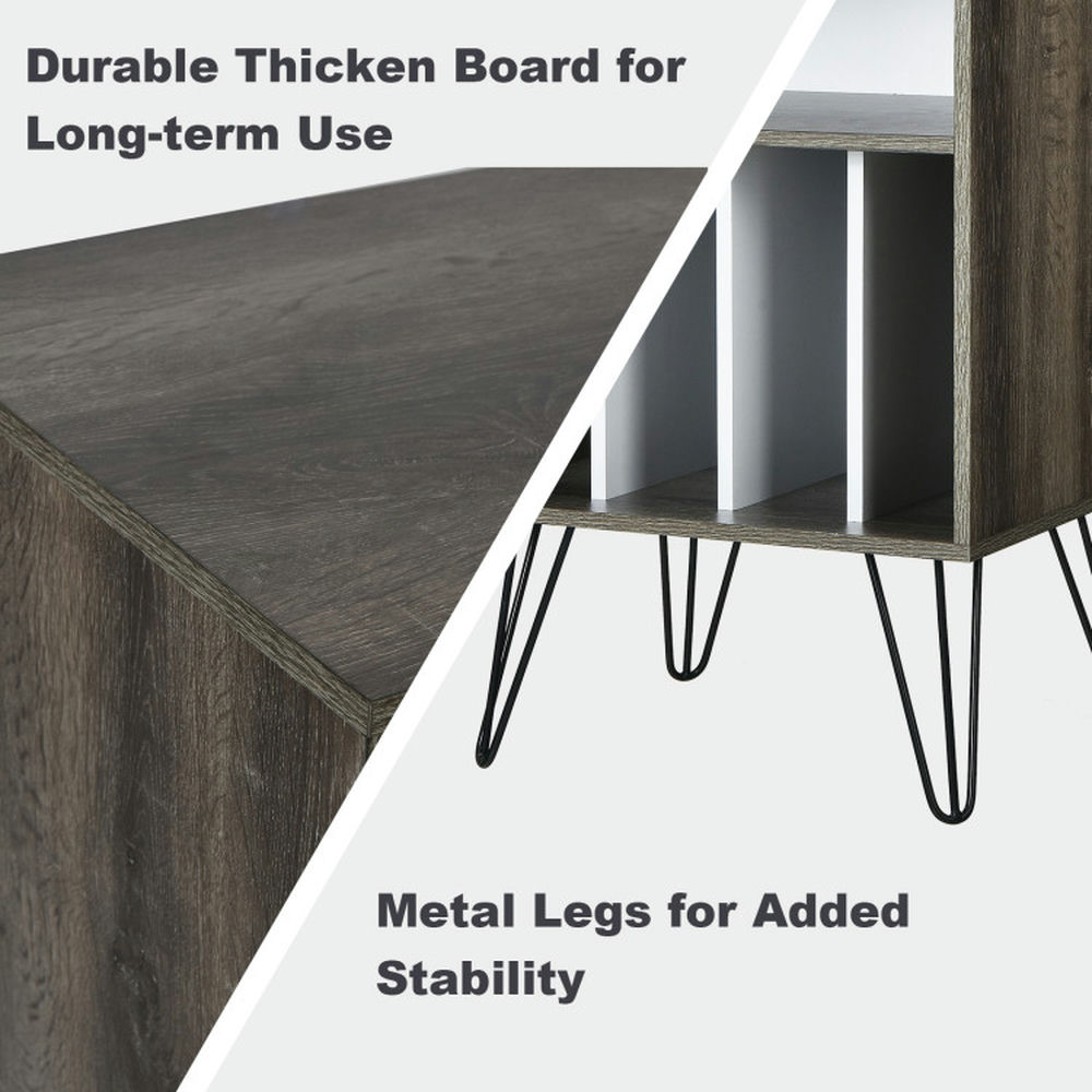 Demi Bonn Storage File Cabinet with Metal Legs, Freestanding Record Player Stand Record, Gray