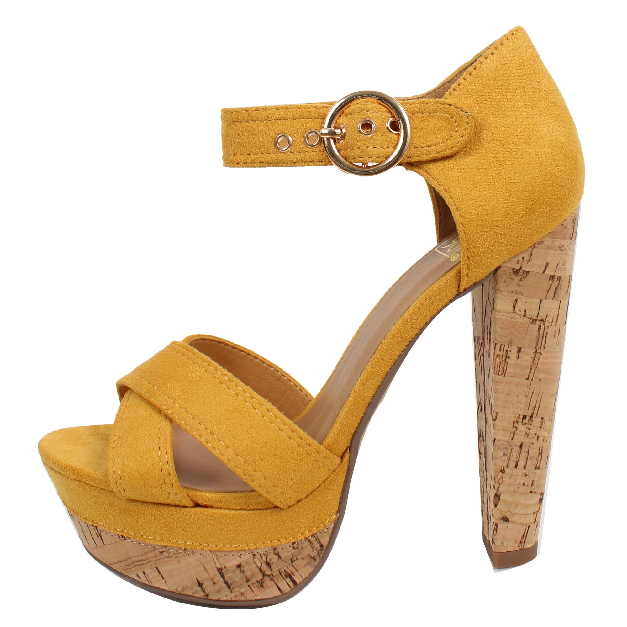 mustard platform heels