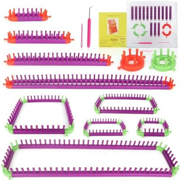 Adjustable Knitting Looms Set -Customized Sizes for Your Project-Afghan Loom- Loom-Sock Scarf Loom-Hat Loom for Crocheting-Crochet Loom with Loom Knitting Book Hook Needle (All-in-one)