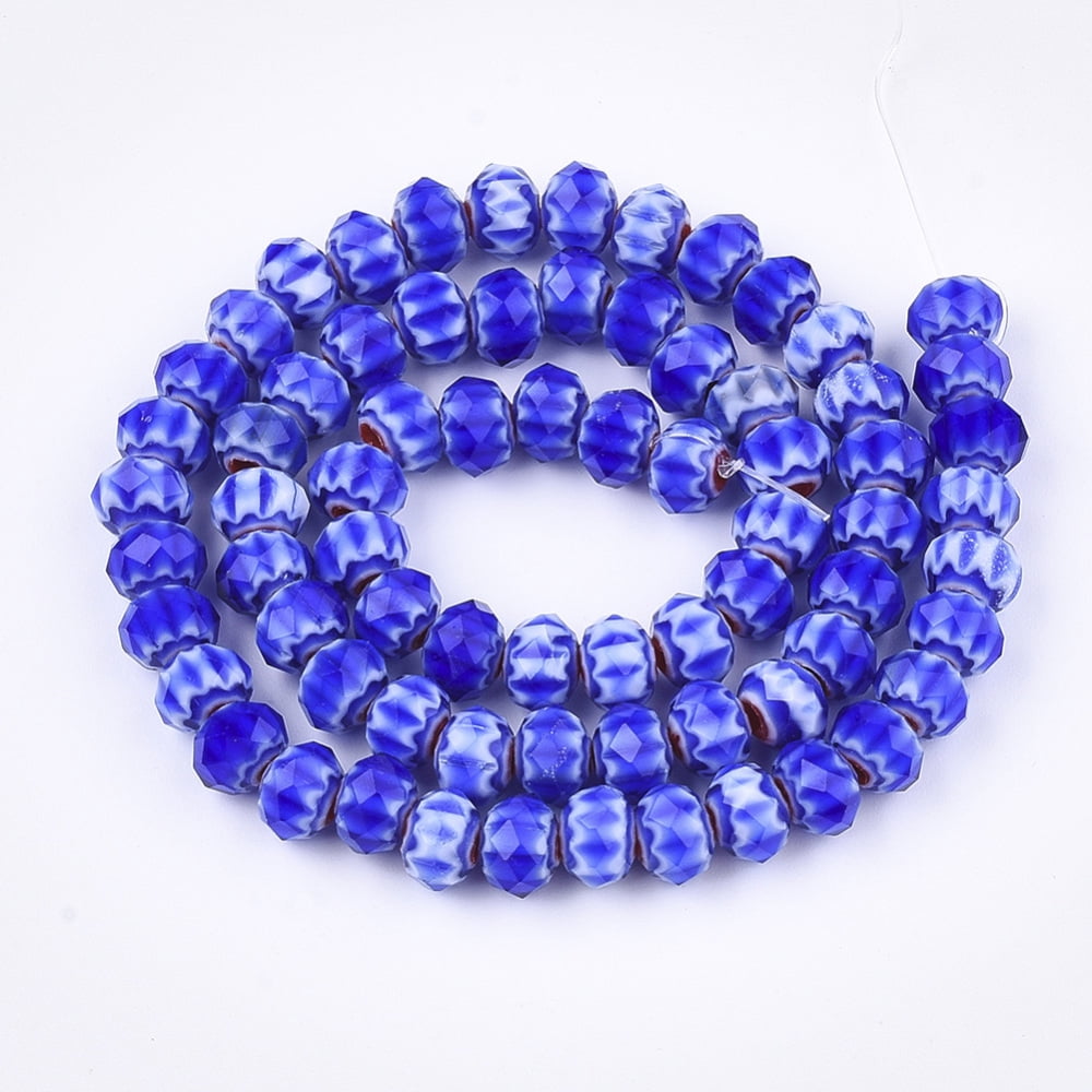 Glass Beads Strands Faceted Rondelle with Flower Mixed Color 7.5~8x5.5mm Hole: 1~1.5mm about 74pcs/strand 16.1 inch