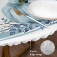 thumbnail image 3 of Fall Round Tablecloth, Fitted Table Cover with Elastic for 55"-60" Round Tables, Blue Pumpkin Thanksgiving Autumn Stripe Leaf Table Cloth Outdoor Indoor Dinning Party Waterproof Tablecloths, 3 of 7