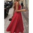 thumbnail image 3 of Red Womens Sleeveless Square Neck A-Line Flowy Midi Dress With Pockets And Back Tie Detail, 3 of 8