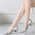 thumbnail image 6 of Silver Ladies Latin Dance Shoes Adult Practice Transparent Chiffon Mid Heel Ballet Style For Women Silver, 6 of 9
