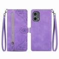 thumbnail image 2 of ELEHOLD Luxury Folio Wallet Case for Motorola Moto G Stylus 5G 2024, Embossed Flower Pattern 7 Card Slots Zipper Pocket Wrist Strap Kickstand Case Cover for Moto G Stylus 5G 2024, Purple, 2 of 7