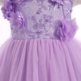 thumbnail image 3 of IDOPIP Infant Baby Flower Girl Dress Asymmetric Shoulder 3D Flowers Toddler Wedding Formal Birthday Party Pageant Tiered Tulle Gowns Tutu Dresses 3-4 Years Purple, 3 of 7