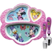 Disney Minnie Mouse and Daisy Kids Dinnerware Set BPA-Free Includes Melamine 3-Section Divided Plate and Utensil Tableware, Made of Durable Material and Perfect for Kids (3 Piece Set)