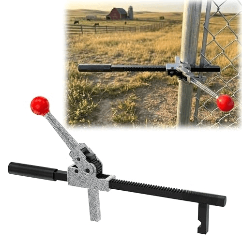 Chain Link Fence Stretcher Tool, Ratcheting Wire Fence Tightener & Puller for Woven Wire Fence, 3″–12″ Tension Range, 5° Tilted Base & Hooked Groove, One-Hand Operation for Farm & Yard