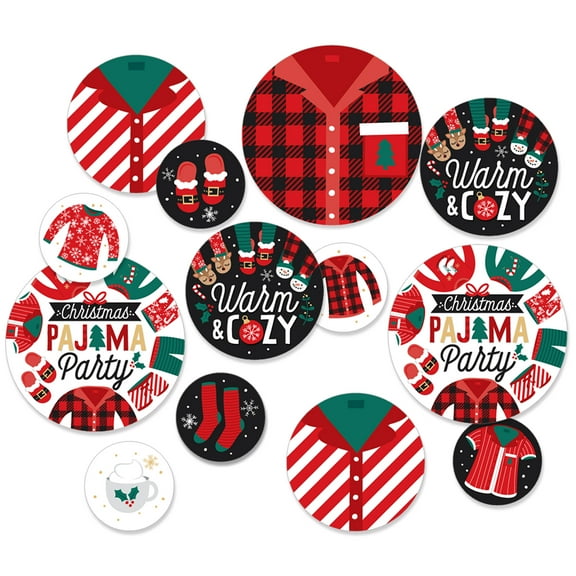 Big Dot of Happiness Christmas Pajamas - Holiday Plaid PJ Party Giant Circle Confetti - Party Decorations - Large Confetti 27 Count