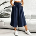 thumbnail image 2 of SHTXOZHI Womens Wide Leg Cropped Pants Drawstring Elastic Waisted Loose Capris Casual Work Trousers with Pockets, 2 of 9