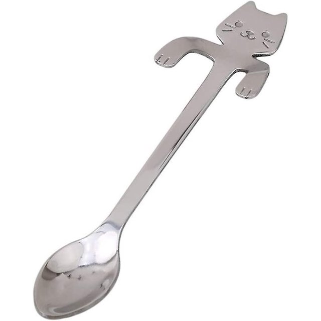 Juego de cucharas de gato encantador, cucharas de té de café de acero inoxidable, cucharas de postre colgantes, cucharillas, vajilla (plata) 10 Uds. ZefeiWu 8390611591465