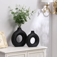 thumbnail image 4 of Black Ceramic Donut Vases Set of 2, Modern Farmhouse Home Decor Vases for Table, Mantel, Bookshelf, Boho Decorative Vases, Fireplace & Living Room Decor, 4 of 7