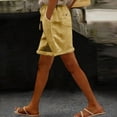 thumbnail image 2 of RYRJJ Bermuda Shorts for Women Drawstring High Waisted Linen Shorts Dressy Casual Beach Summer Rolled Hem Shorts with Pockets(Yellow,S), 2 of 9