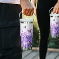 thumbnail image 5 of 30 Oz Flip Tumbler with Handle, Lid & Straw | Reusable Purple Butterfly Travel Mug | Insulated Coffee Cup & Water Bottle | Gift for Women, Teens, Bridesmaids, 5 of 6