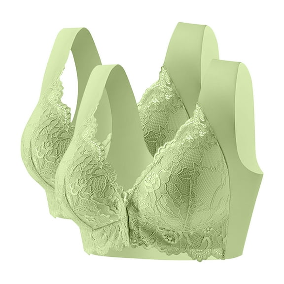 TEAJOPSUU 2PC Womens Plus Size Wireless Bras Front Zipper Supportive Bras Comfortable Wireless Lace Bras Push Up Bralettes Plunge Bra A-Mint Green