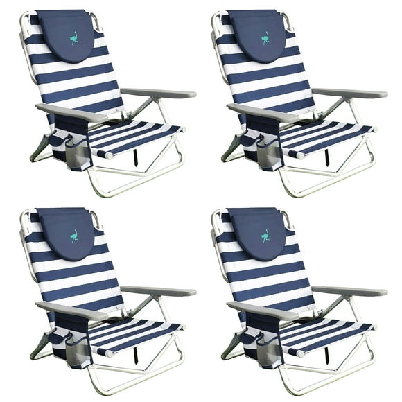 Ostrich On-Your-Back Sand Beach 6" Off-The-Ground Chair, Stripe (4 Pack)
