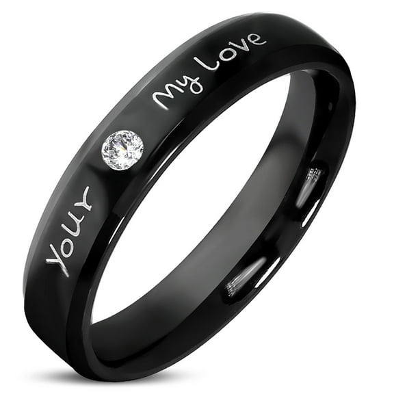 Black Your My Love Band Ring Stainless Steel Cubic Zirconia - Size 6