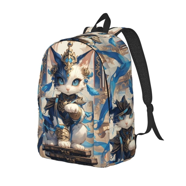 Balery Exotic Blue Cat Mochila Clásica Impresa Básica para Viaje, Mochila Escolar Resistente al Agua, Mochila de Lona con Correas Ajustables-Medium