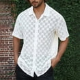 thumbnail image 2 of USNSM Mens Lace Hollow Out Button Down Shirt Short Sleeve Mesh Lapel Shirts Casual Summer Beach Vacation Tops White L, 2 of 6
