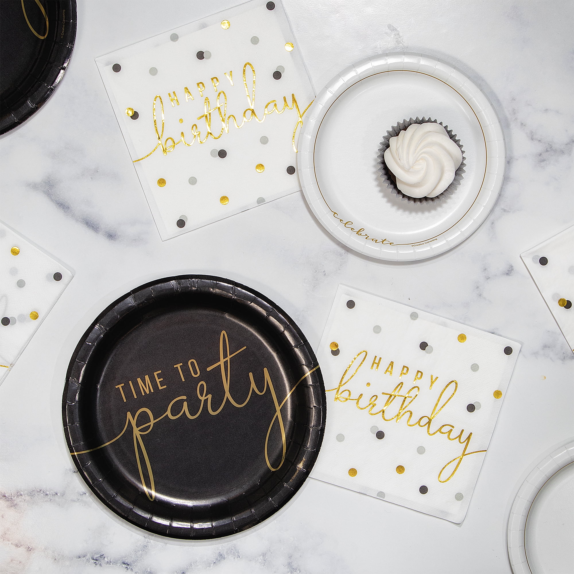 Celebrate Disposable Round Paper Plates, 6.87", Gold/White, 10 Count, by Way To Celebrate