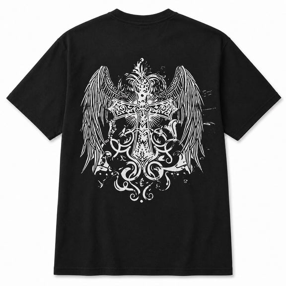 Gothic Cross Wing Graphic T-Shirt, Unisex Classic Fit Tee