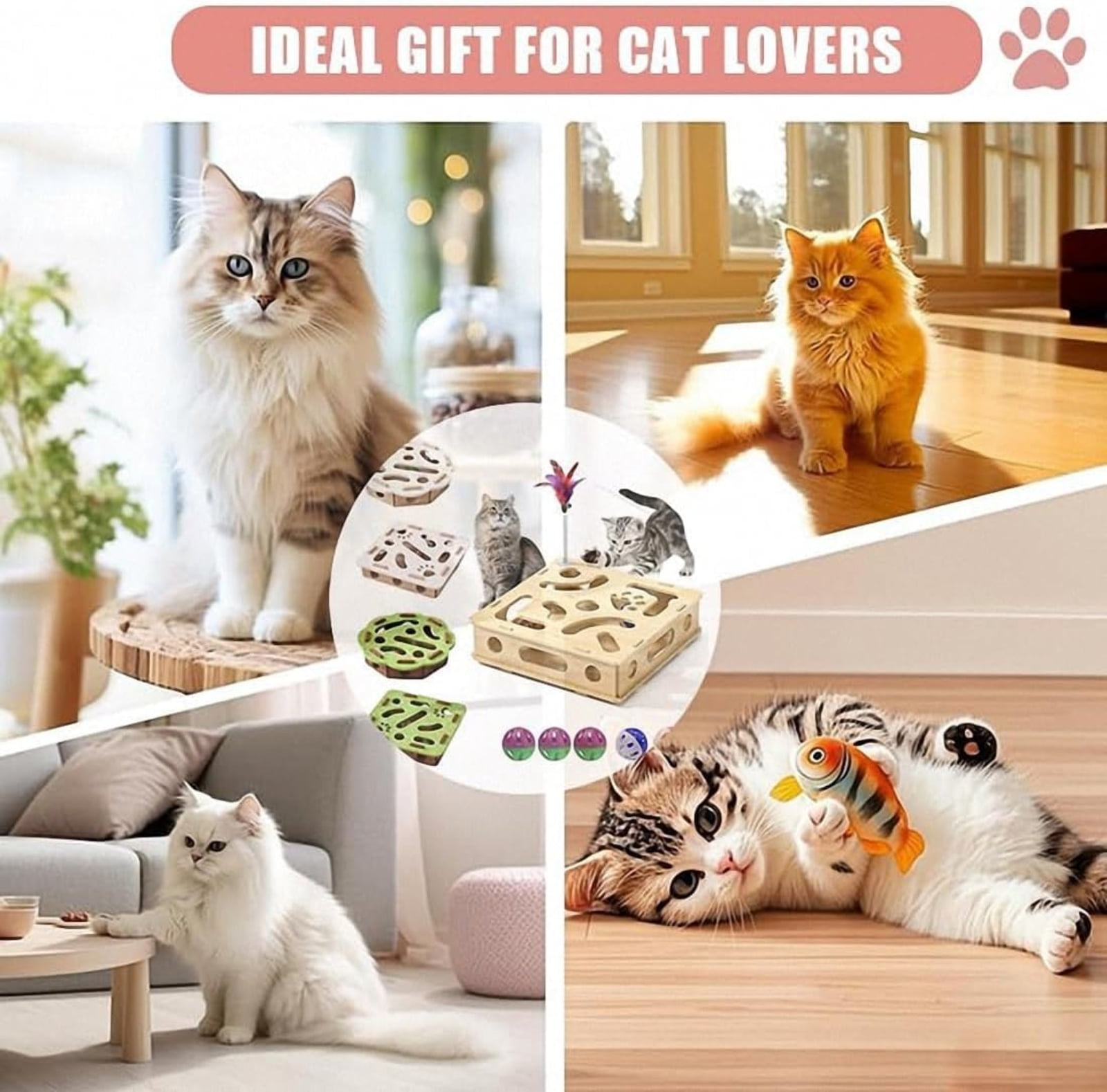 Interactive Wooden Cat Puzzle Toy Box Indoor Hunting Play Toy to Stimulate Your Cat’s Energy and Instincts,cat toy box,A9# mooden