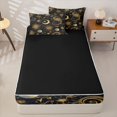 thumbnail image 4 of Erosebridal Vintage Bohemian Print Zipper Full Size Comforter Sets with Fitted Sheet and 2 Pillowcases,Gold Sun Moon Stars Zipper Bedding Set For Adults,Black Reversible,4 Pieces, 4 of 7