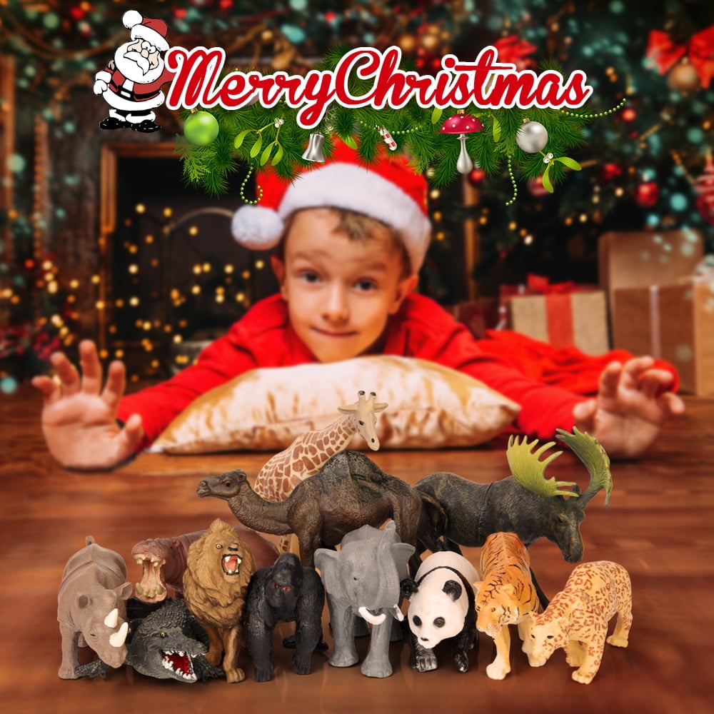 Safari Animal Toys Figures, 12 PCS Realistic Jumbo Wild Jungle Animals Figurines, Large African Zoo Animal Playset Mini Animals Figures, Plastic Animal Learning Toys for Kids Toddlers Boys Girls