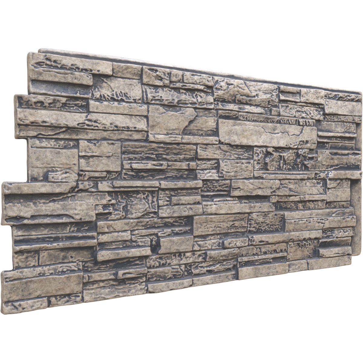 Ekena Millwork 48 5/8"W x 24 3/4"H x 1 1/4"D Cascade Stacked Stone, EverStone Faux Stone Siding Panel, Linen Graphite
