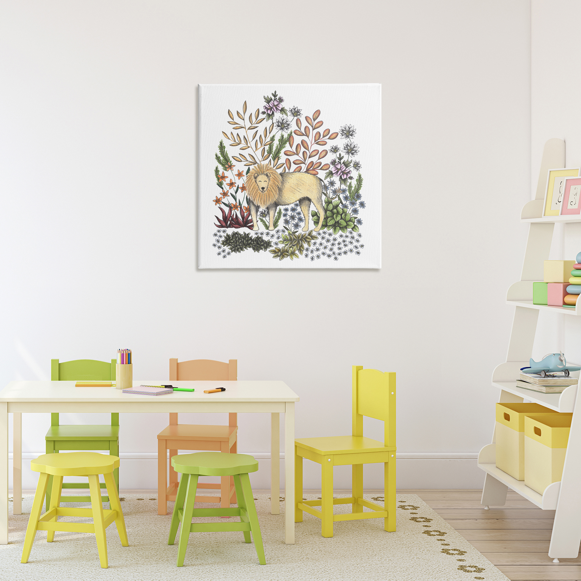 Jungle Wildlife Lion Canvas Wall Art, design by Cecilia Battaini