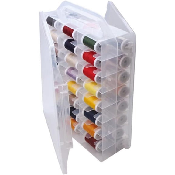 46 Grids Sewing Organizer, Double Sided Thread Box Storage, Portable Clear Plastic Organizer for Embroidery and Threads, Floss, Crafts, Small Toys (Clear)