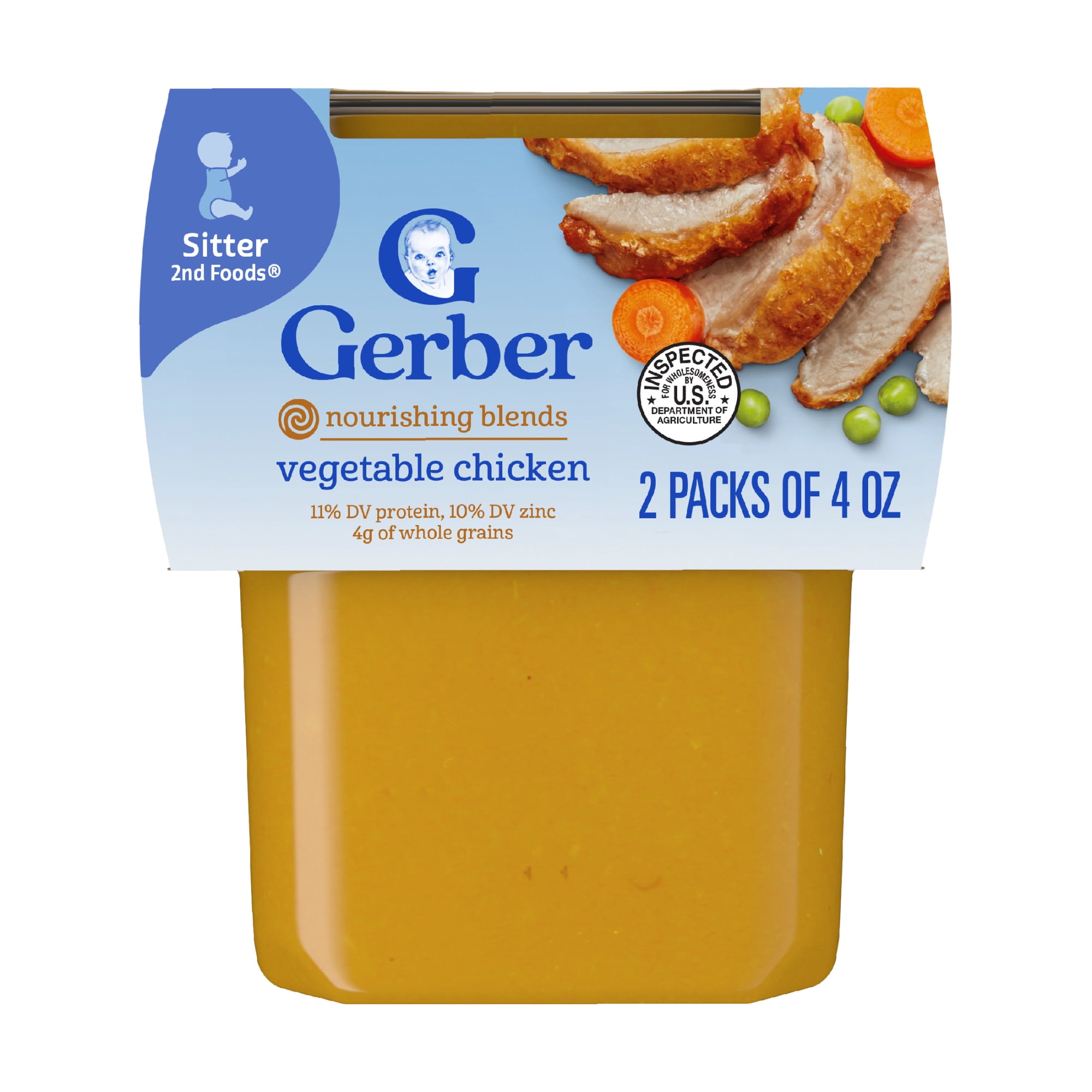 Gerber 2nd Foods Baby Foods, Vegetable Chicken Dinner, 4 oz Tubs (2 Pack)