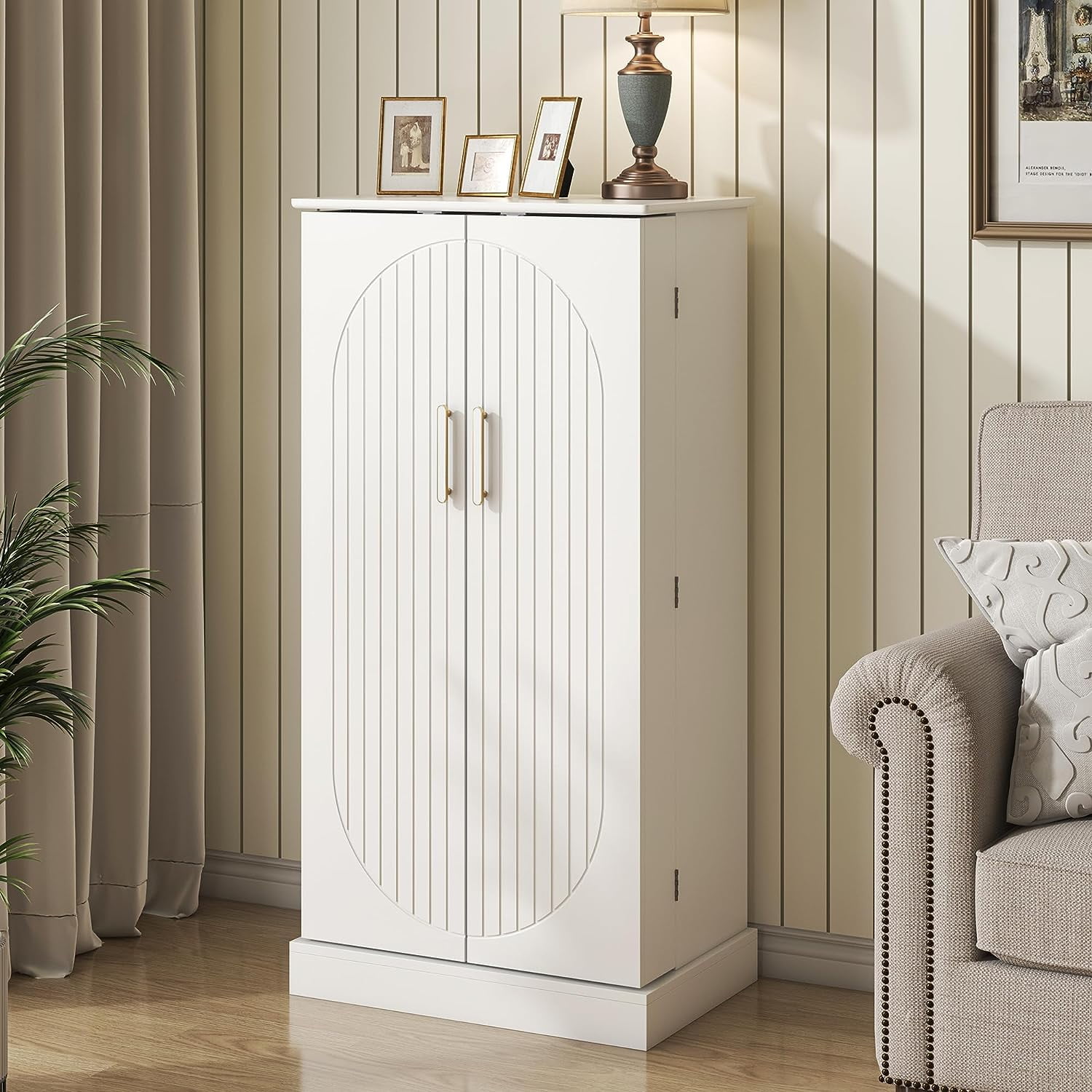 47” Kitchen Pantry Cabinets, Freestanding Kitchen Pantry Storage Cabinet with Doors and Adjustable Shelves, Buffet Cupboards Storage Cabinet for Home Office Use, White