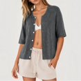 thumbnail image 2 of Lixiuxyad ‌Women's Ribbed Knit Cardigan Short Sleeve Open-Front Button-Up Summer Knit Tops,Gray, 2 of 5