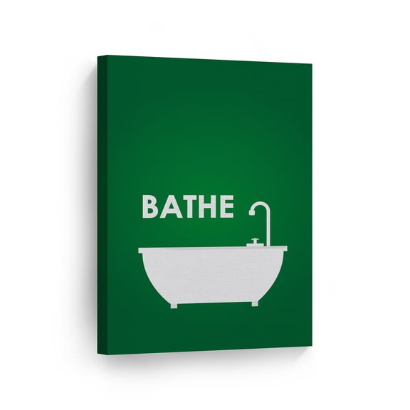 Smile Art Design BATHE Typography Green Bathroom Decor CANVAS PRINT Kids Funny Bathroom Sign Bathroom Wall Decor Wall Art Home Decoration Made in USA- 40x30