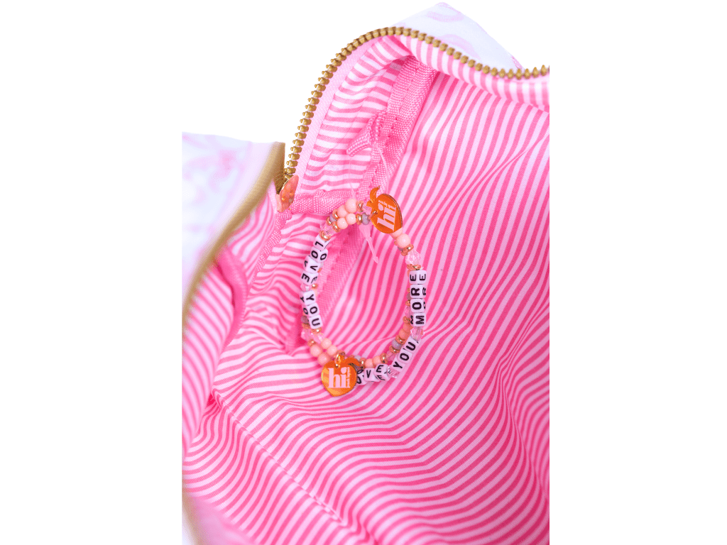 Hi Peach Layne Mommy and Me 5 Pieces Fragrance Mist Set, Pink Cosmetic Bag, Berry Bougie and Rio Glow Fragrance Mists 176ml, and Love You and More Bracelets