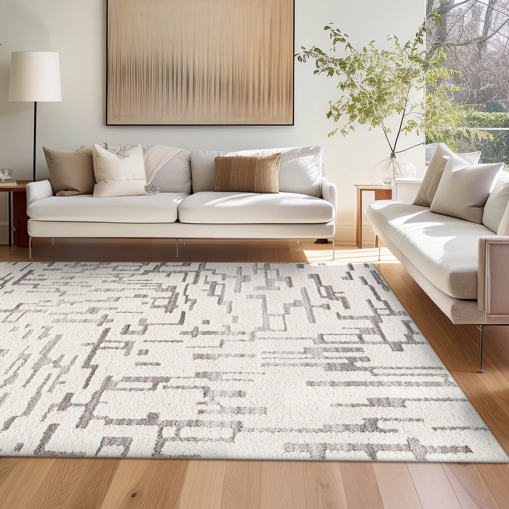Bliss Rugs Artisan Shag Contemporary 2' x 3' Ivory and Gray Indoor Area Rug
