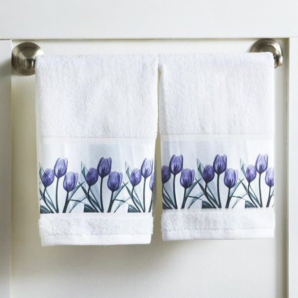 Tulip Hand Towels for Bathrooms Floral Restroom Décor Set of 2
