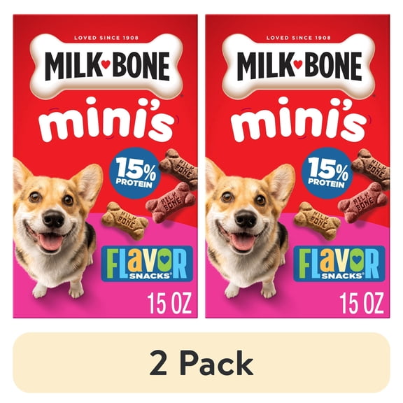 (2 pack) Milk Bone Flavor Snacks Mini’s Dog Biscuits, Flavored Crunchy Dog Treats, 15 oz Box