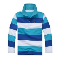 Kiijoy Boys Striped Polo Shirt Long Sleeve Button Collar Polos Kids T-Shirt, Sizes 12-13