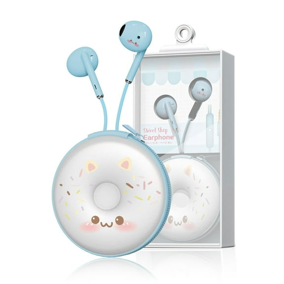 YUNOVA Donut Animal Kids Headphones with Volume Limiter, Cute Cat Ear Earbuds with Storage Case, 3.5mm Wired Child-Safe Earphones for School Girls & Boys - Ideal Birthday Christmas Gifts