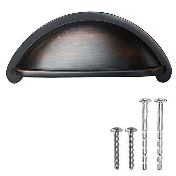 Ilyapa Oil Rubbed Bronze Kitchen Cabinet Pulls - 3 inch Hole Center Bin Cup Drawer Handles - 10 Pack of Kitchen Cabinet Hardware