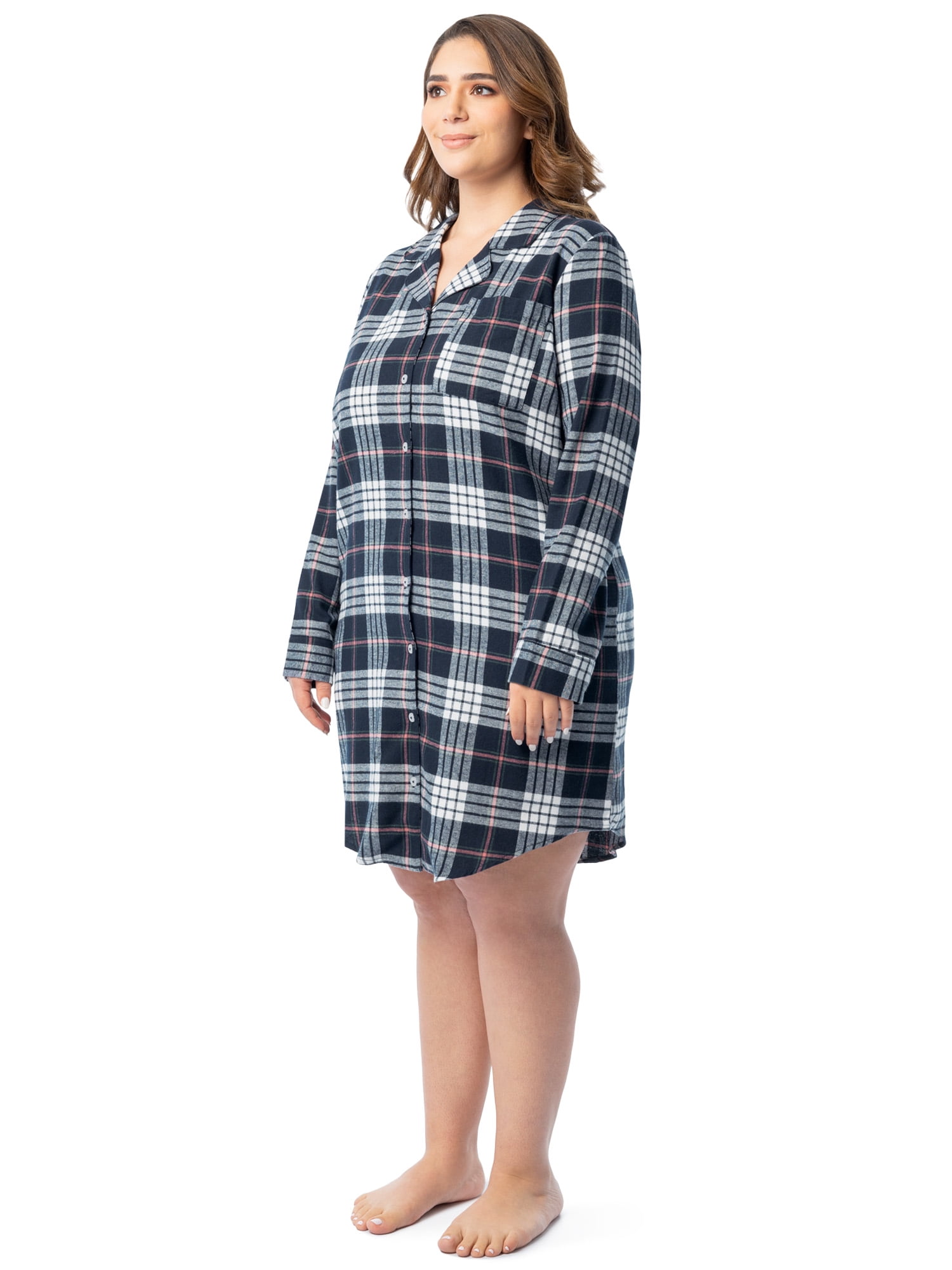 Fruit of the Loom Women's Beyond Soft Long Sleeve Button Down Flannel Sleepshirt, Sizes S-4X