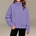 thumbnail image 5 of Fesfesfes Girls Full Zip Stand Collar Fleece Jacket with Pockets and Thumbholes, Casual Solid Color Top for Kids School Daily Wear Ages 5-15 Years, 5 of 7