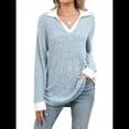 thumbnail image 3 of Suéteres de Cuello en V para Mujer, Jersey con Bloques de Color, Mangas Largas, Corte Holgado, Estilo Informal, Tipo Túnica, Camisetas. Azul XXL, 3 of 10