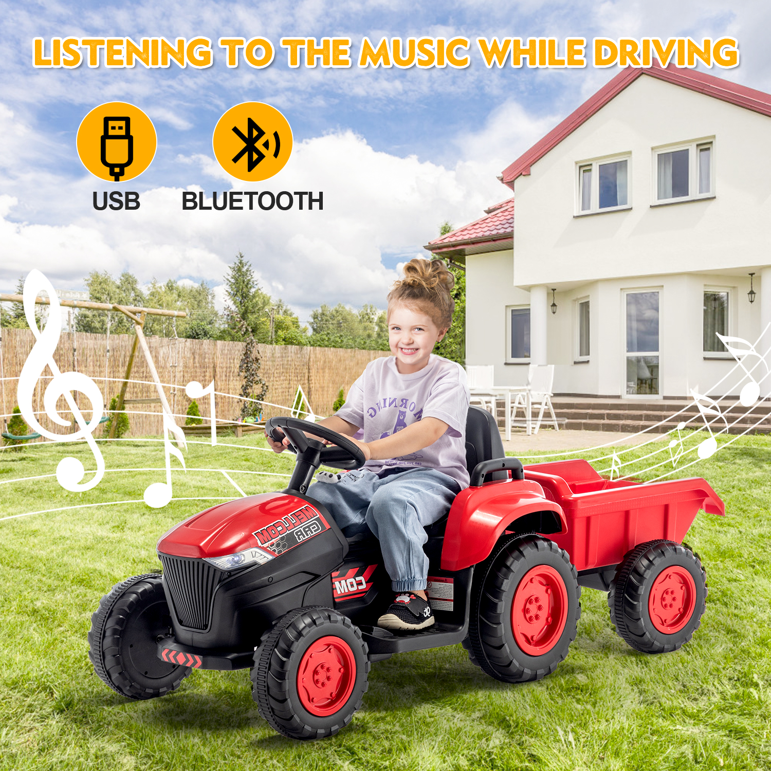 Erommy Ride on Tractor with Remote Control, 12V 7AH Battery Powered