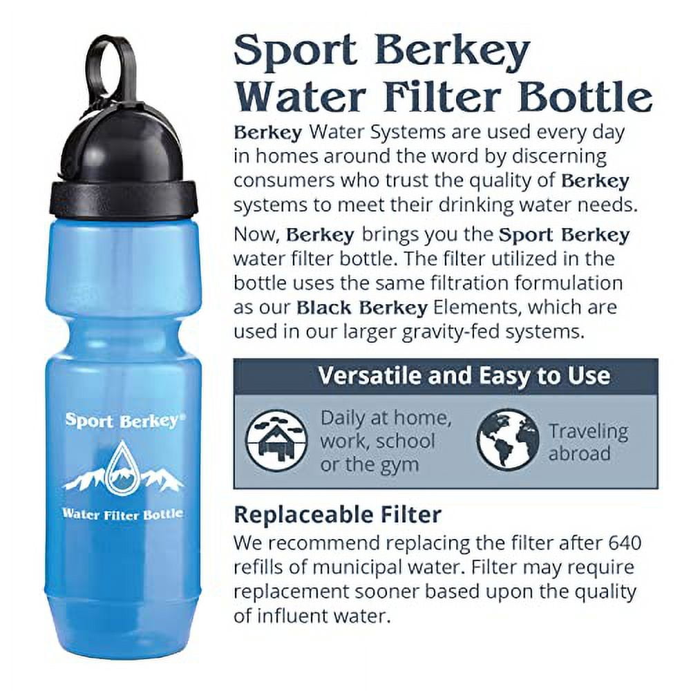 Sport Berkey Water Filter Bottle Ideal for Off-Grid, Emergencies, Hiking, Camping, Traveling and Everyday Use at Home, Work or School