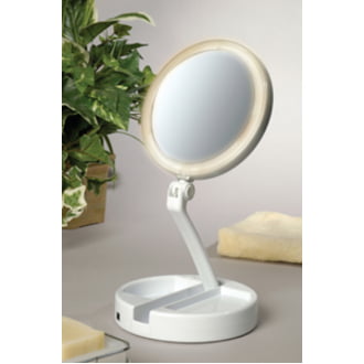 12x LED Lighted Folding Vanity and Travel Mirror White Floxite 