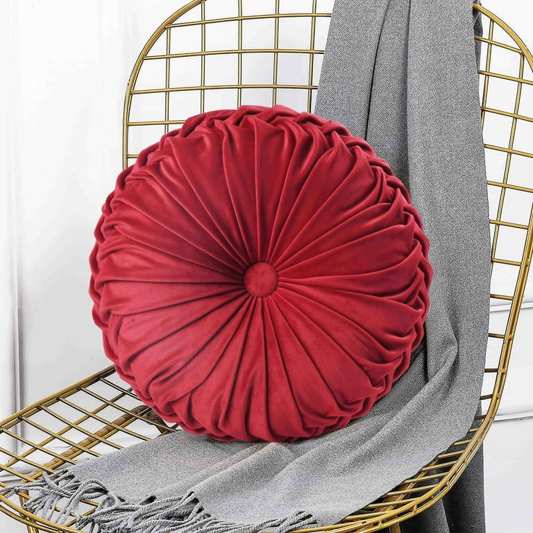 HIG Set of 2 Pumpkin Pleated Round Throw Pillows Soft Velvet Red 14.5 Diameter Walmart